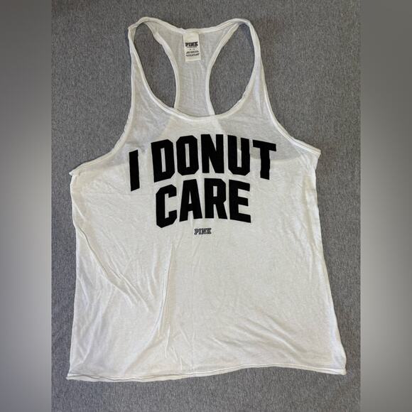 Victoria's Secret Pink White “I Donut Care” Tank Top | Size M - Picture 1 of 5